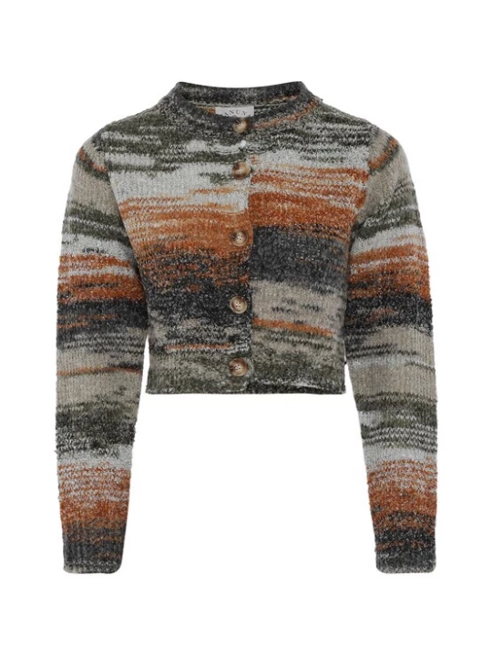Foto van product Tanuna Gebreid vest grijs / olijfgroen / oranje / zwart