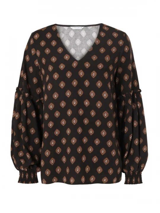 Foto van product TATUUM Blouse 'Alka' chocoladebruin / zwart / wit