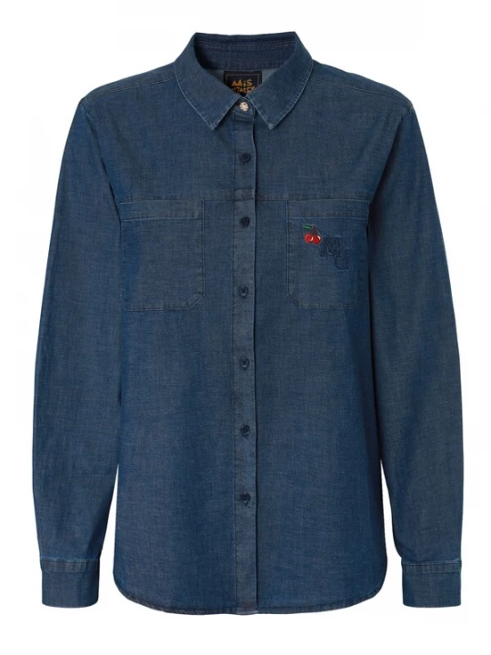 Foto van product TATUUM Blouse 'Misia 1' blauw denim / chocoladebruin / groen / rood