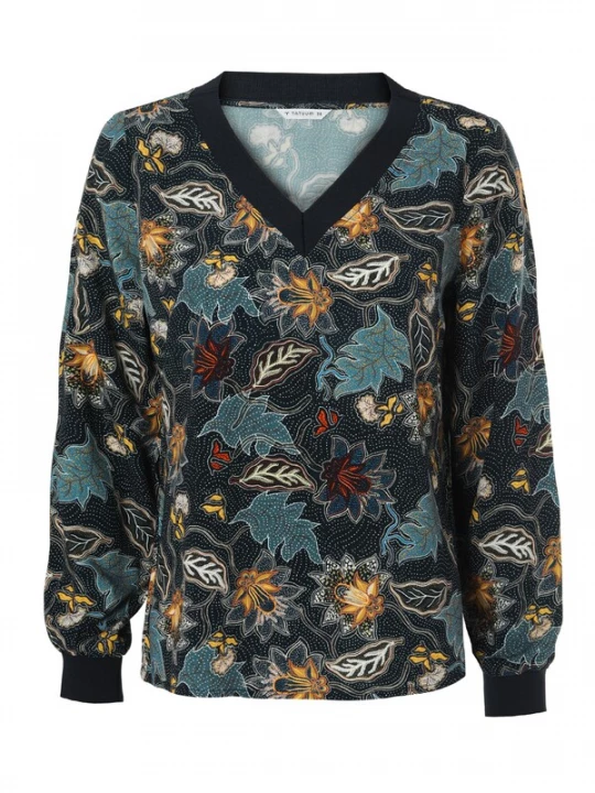 Foto van product TATUUM Blouse 'Wikami' navy / enziaan / goudgeel / wit