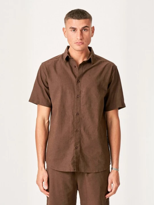 Foto van product TEESHOPPEN Overhemd ' Linen Blend ' donkerbruin