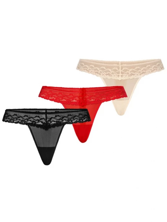 Foto van product TEYLI String 'Leo' beige / rood / zwart