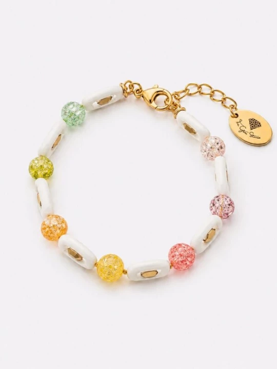 Foto van product THE GEM STORIES JEWELRY Armband 'Colorful Crackle Crystals and Square Agate Bracelet' gemengde kleuren