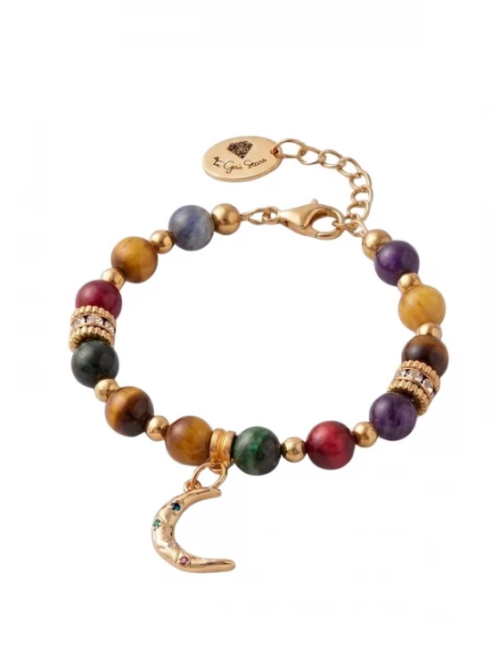 Foto van product THE GEM STORIES JEWELRY Armband 'Colourful Tiger Eye Bracelet with Moon Element' gemengde kleuren