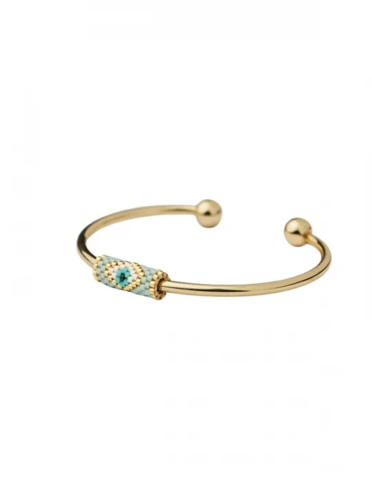 Foto van product THE GEM STORIES JEWELRY Armband 'Gold Cuff Bracelet with Miyuki Evil Eye' turquoise