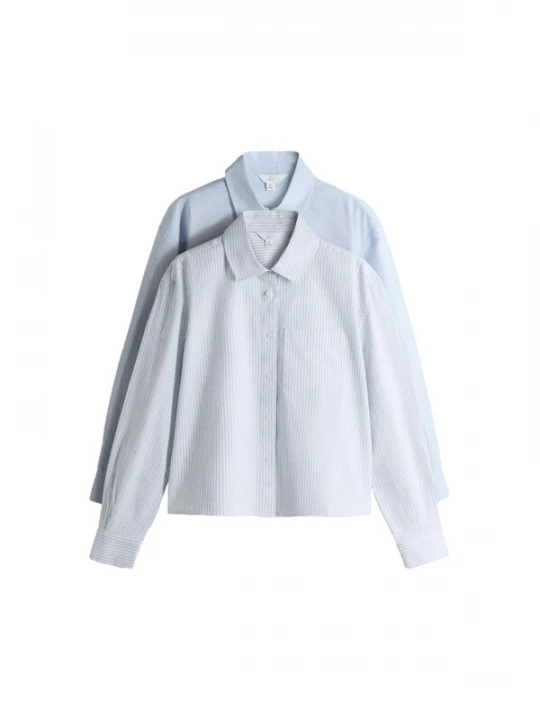 Foto van product The Set Blouse smoky blue / lichtblauw / wit