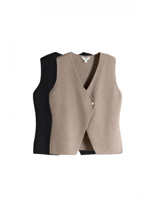 Foto van product The Set Gebreide bodywarmer donkerbeige / zwart