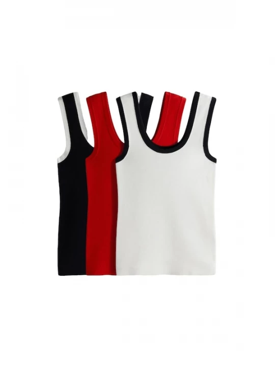 Foto van product The Set Gebreide top bloedrood / zwart / wolwit