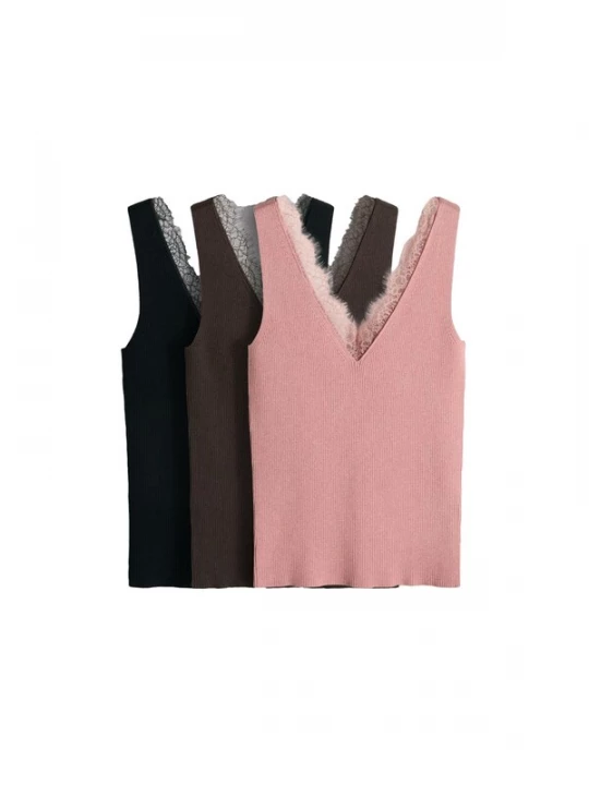 Foto van product The Set Gebreide top chocoladebruin / oudroze / zwart