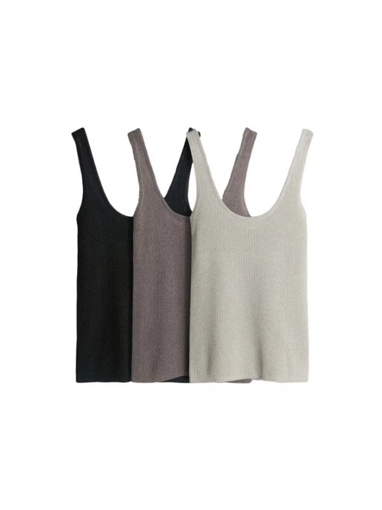 Foto van product The Set Gebreide top taupe / donkergrijs / zwart