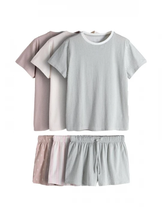 Foto van product The Set Korte pyjama cappuccino / mintgroen / pink / wit