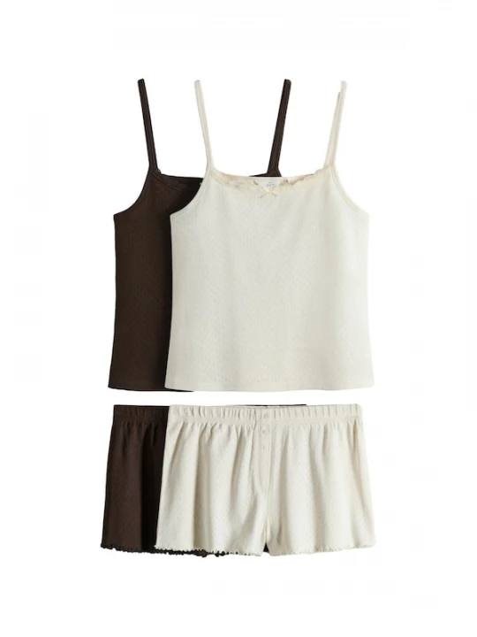 Foto van product The Set Korte pyjama chocoladebruin / wit