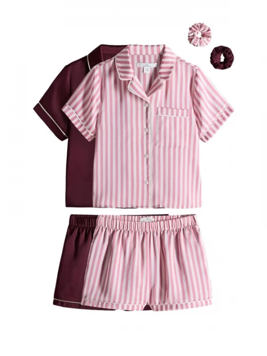Foto van product The Set Nachtkledij pink / wijnrood / wit