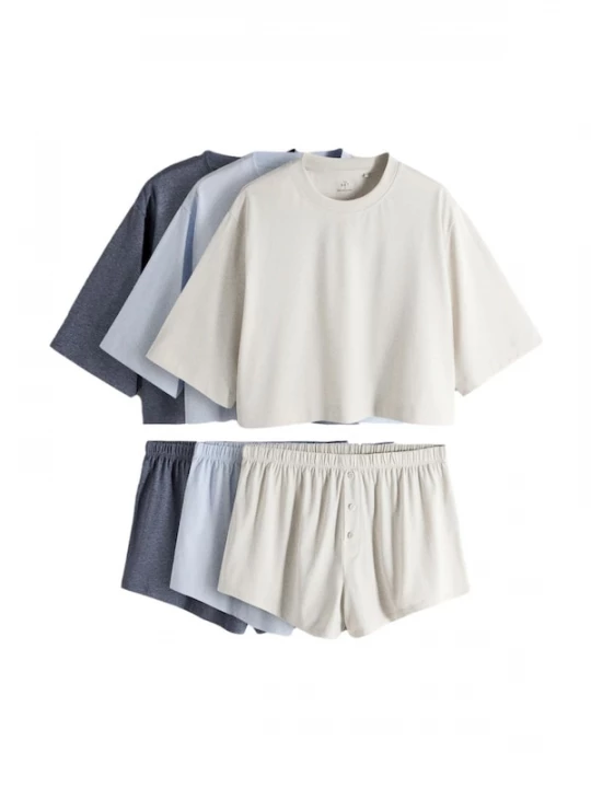 Foto van product The Set Pyjama beige / lichtblauw / blauw gemêleerd
