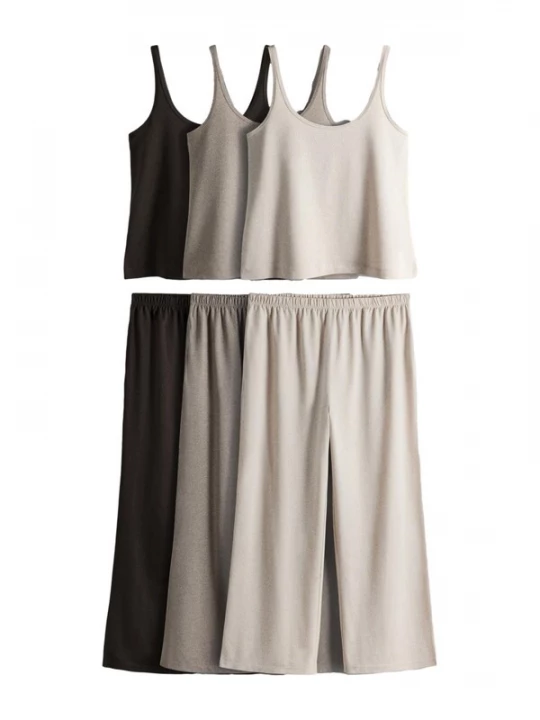 Foto van product The Set Pyjama 'Essentials' taupe / lichtgrijs / zwart