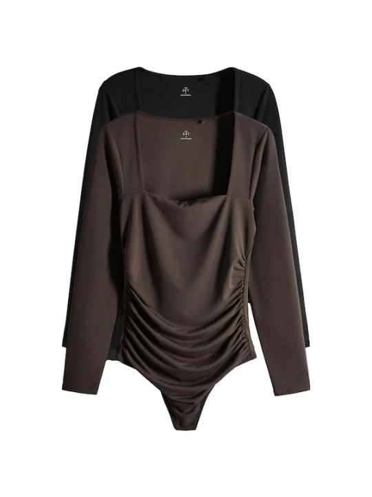 Foto van product The Set Shirt body chocoladebruin / zwart