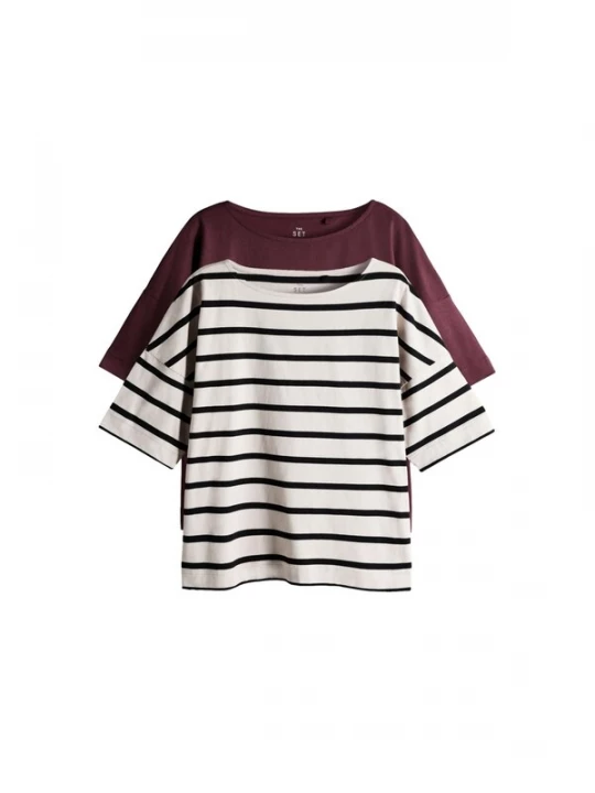 Foto van product The Set Shirt crème / bordeaux / zwart
