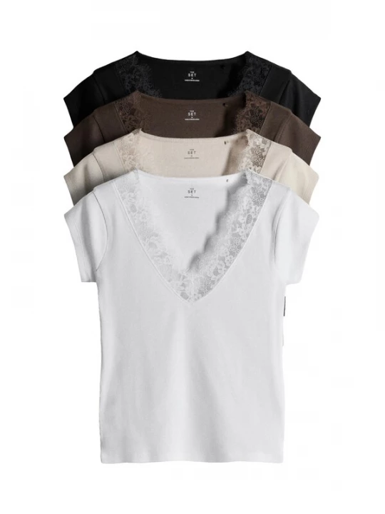 Foto van product The Set Shirt crème / chocoladebruin / zwart / wit