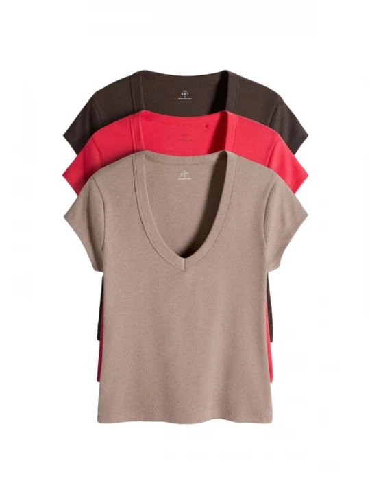 Foto van product The Set Shirt donkerbeige / chocoladebruin / rood