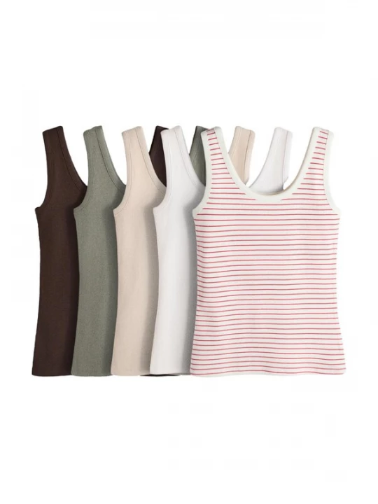 Foto van product The Set Top crème / chocoladebruin / kaki / lichtrood / wit