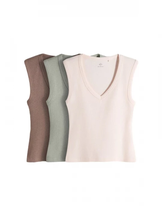 Foto van product The Set Top lichtbeige / bruin / pastelgroen