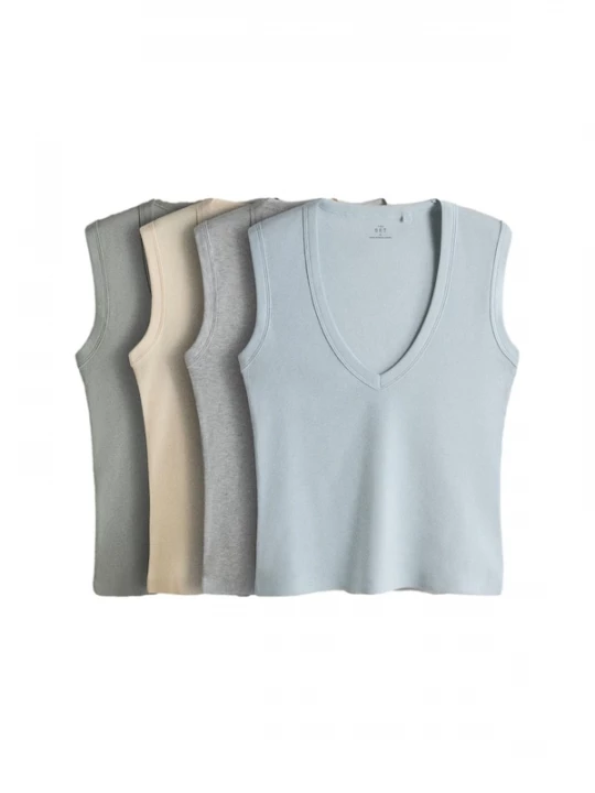 Foto van product The Set Top lichtblauw / taupe / grijs gemêleerd / kaki