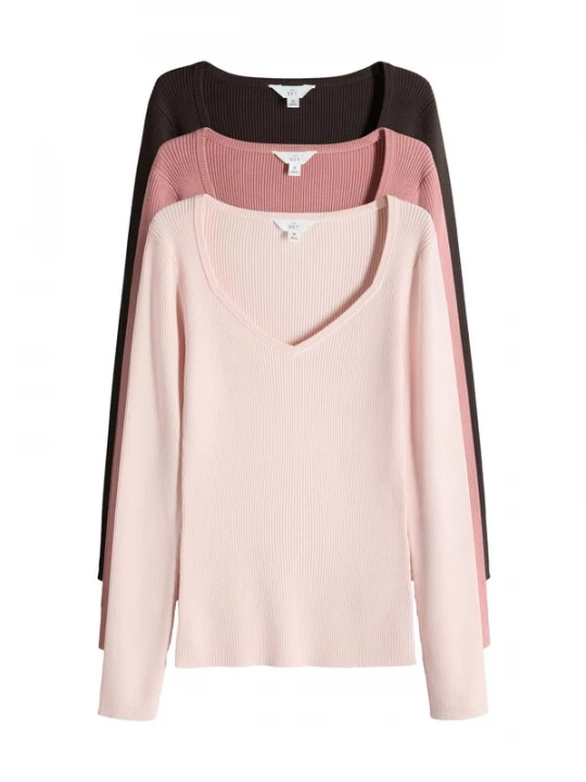 Foto van product The Set Trui donkerbruin / rosa / pastelroze