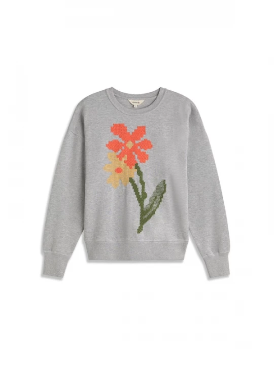 Foto van product Thinking MU Sweatshirt 'Jodie' grijs gemêleerd / groen / oranje / kreeft