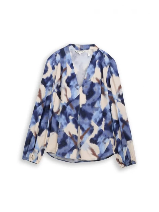 Foto van product TOM TAILOR Blouse beige / blauw / chocoladebruin