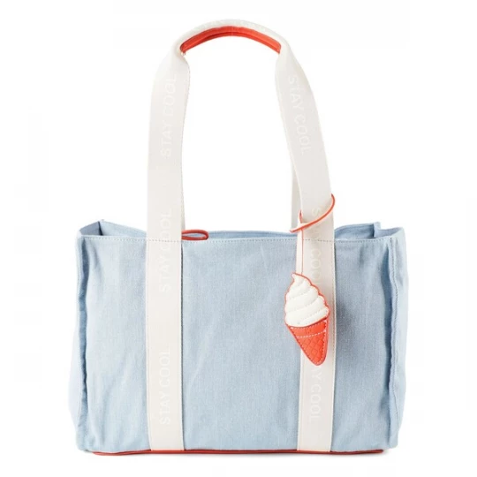 Foto van product TOM TAILOR DENIM Schoudertas 'Azura' lichtblauw / oranje / wit