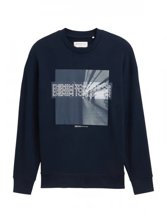 Foto van product TOM TAILOR DENIM Sweatshirt navy / smoky blue / grijs / wit