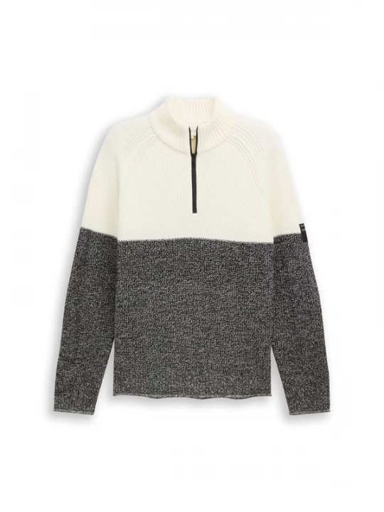 Foto van product TOM TAILOR DENIM Trui zwart gemêleerd / wit