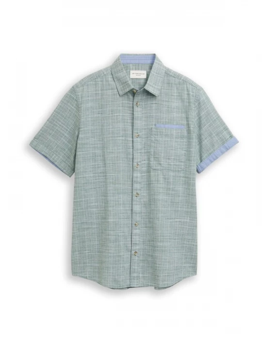 Foto van product TOM TAILOR Overhemd blauw gemêleerd / jade groen / offwhite