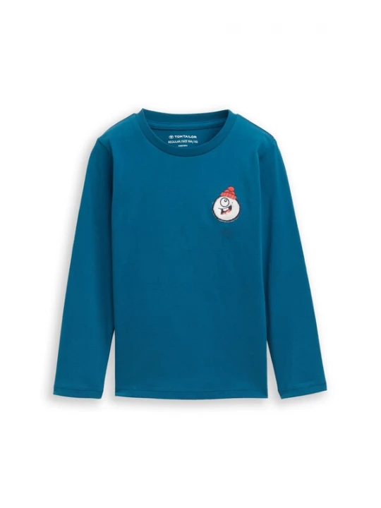 Foto van product TOM TAILOR Shirt cyaan blauw / donkeroranje / zwart / wit