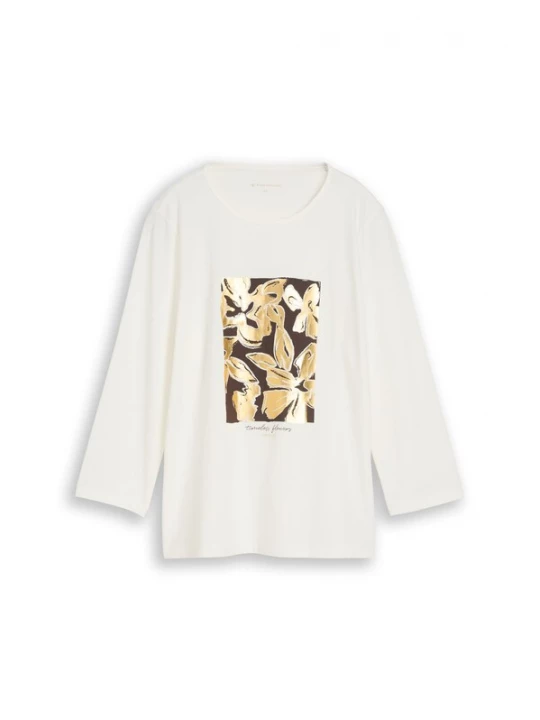 Foto van product TOM TAILOR Shirt donkerbruin / goud / wit
