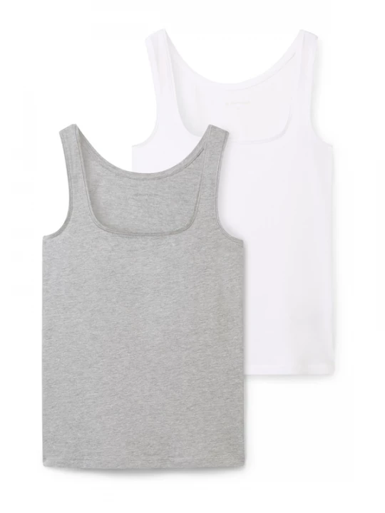 Foto van product TOM TAILOR Top grijs gemêleerd / wit