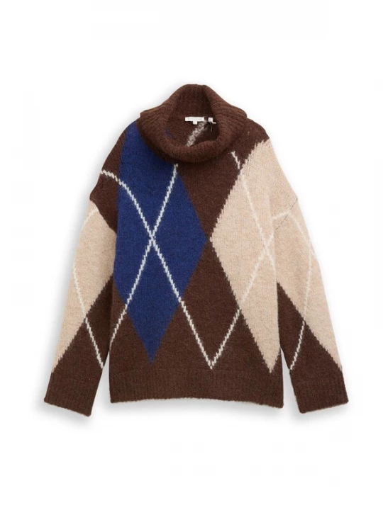 Foto van product TOM TAILOR Trui beige / donkerblauw / donkerbruin / wit