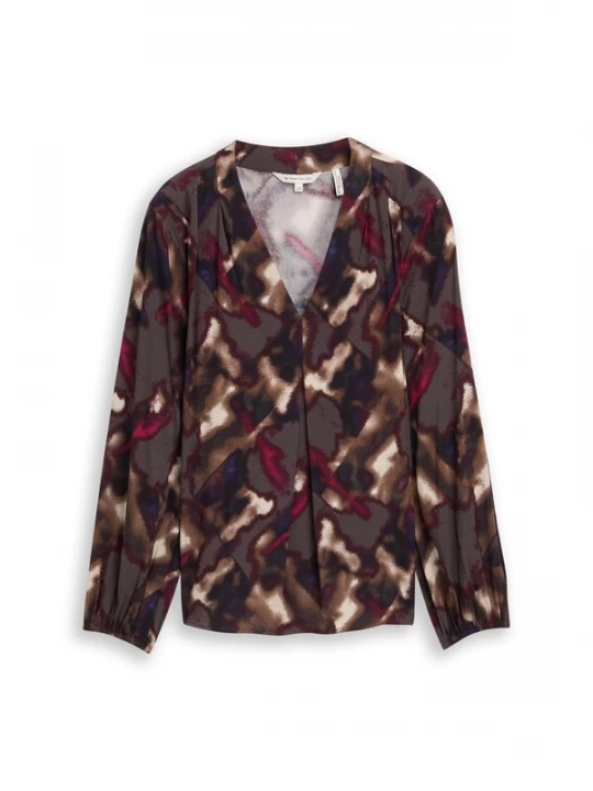Foto van product Tom Tailor Women + Blouse navy / bruin / donkerbruin / bessen