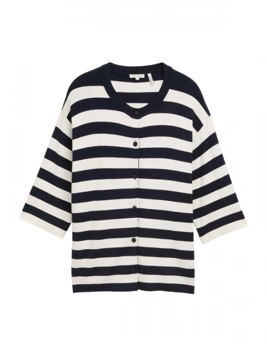 Foto van product Tom Tailor Women + Gebreid vest nachtblauw / wit