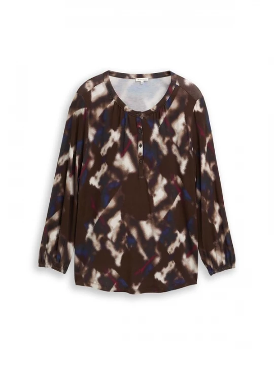 Foto van product Tom Tailor Women + Shirt ecru / donkerbruin / donkerrood