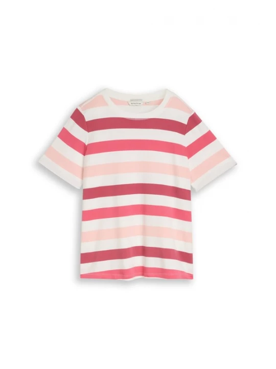 Foto van product Tom Tailor Women + Shirt koraal / wijnrood / offwhite