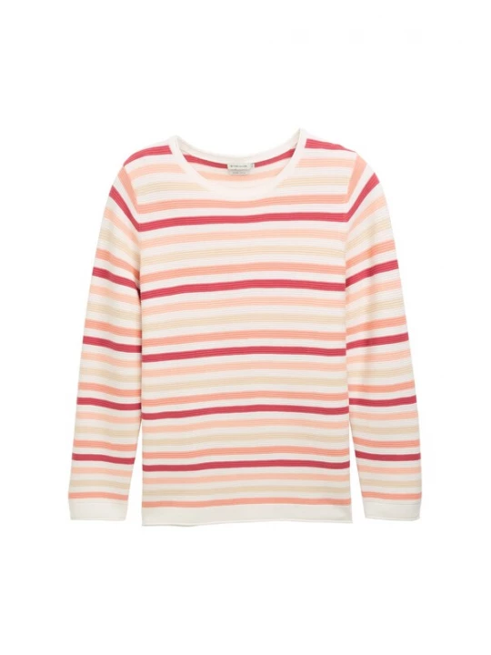 Foto van product Tom Tailor Women + Trui abrikoos / zalm roze / kersrood / wit