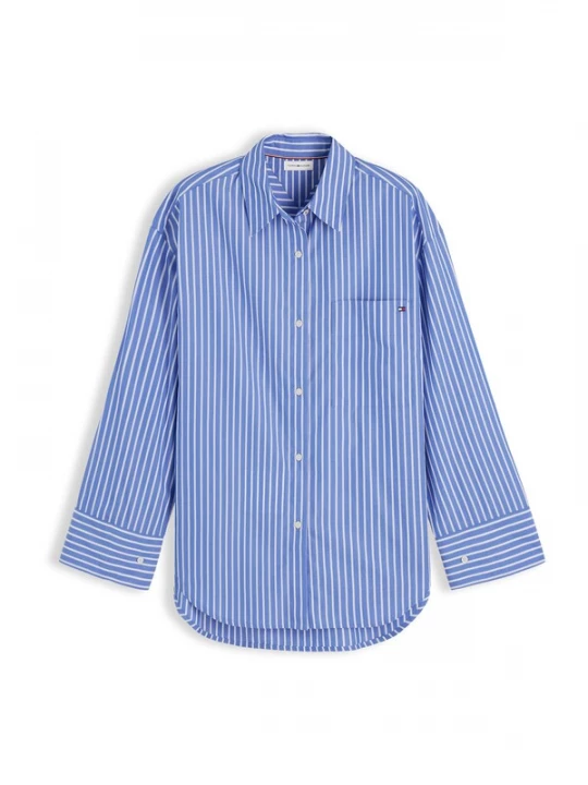 Foto van product TOMMY HILFIGER Blouse 'Oversized Fit Stripe Shirttail Hem' royal blue / koningsblauw / wit