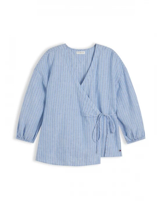Foto van product TOMMY HILFIGER Blouse 'Relaxed Fit Pure Wrap Blouse' beige / navy / lichtblauw
