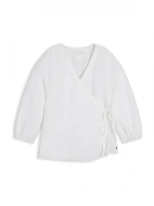 Foto van product TOMMY HILFIGER Blouse 'Relaxed Fit Pure Wrap Blouse' wit