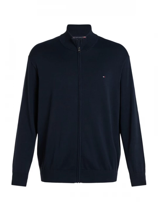 Foto van product TOMMY HILFIGER Gebreid vest 'Plus Flag Embroidery Zip-thru' nachtblauw / rood / offwhite