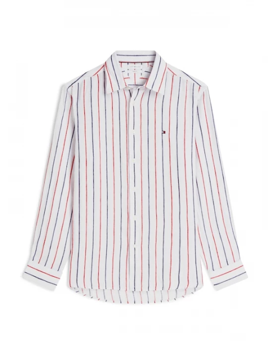 Foto van product TOMMY HILFIGER Overhemd 'Regular Fit Textured Stripe Pure' opaal / kersrood / wit