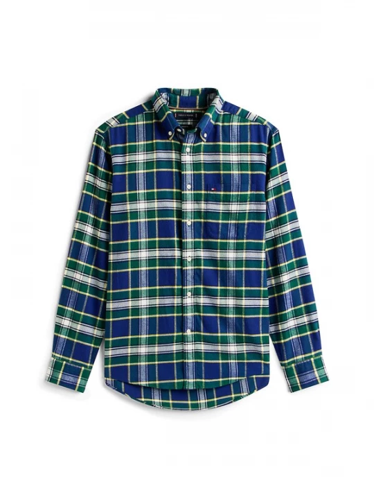 Foto van product TOMMY HILFIGER Overhemd 'Tartan' donkerblauw / limoen
