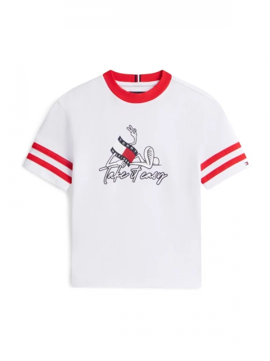 Foto van product TOMMY HILFIGER Shirt 'TAKE IT EASY' rood / zwart / wit