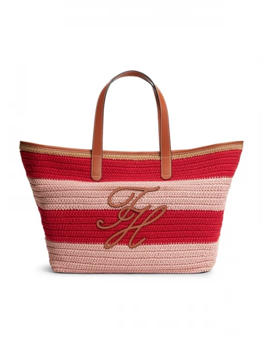 Foto van product TOMMY HILFIGER Shopper 'Woven Stripe Logo Appliqué Tote' lichtbruin / rosa / rood